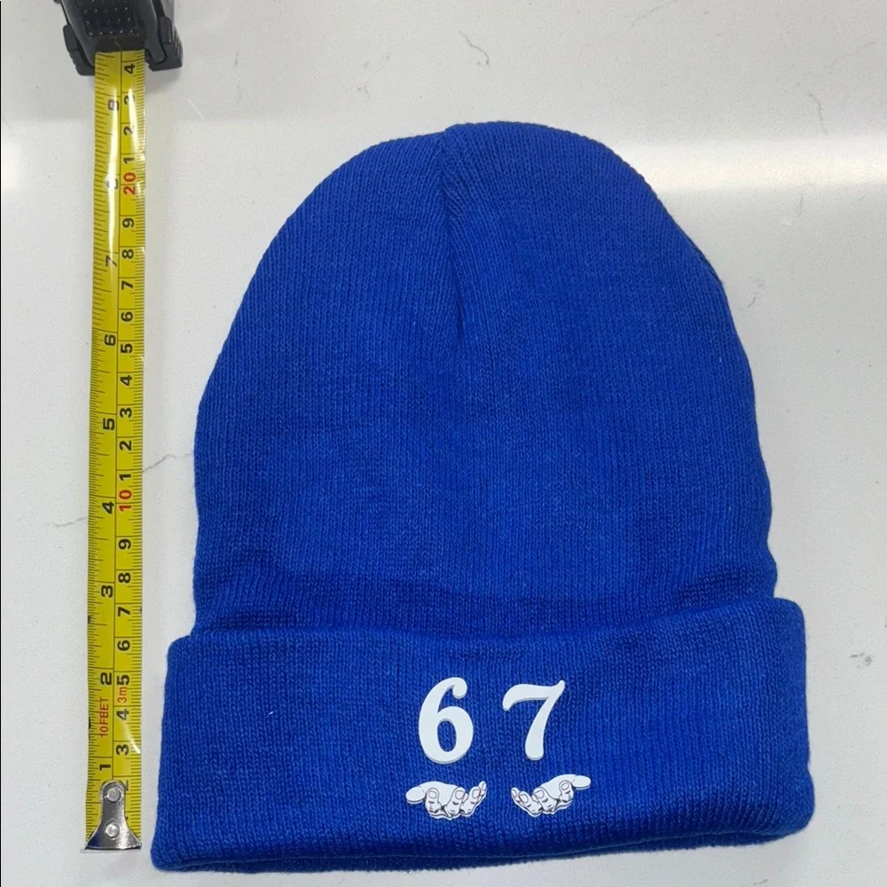 Winter Beanie Hat – “67”  and Hands Symbol in white
